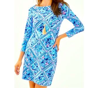 Lilly Pulitzer Sophie Dress Zanzibar Blue Pink Meet Me On The Dock sz L.Preowned